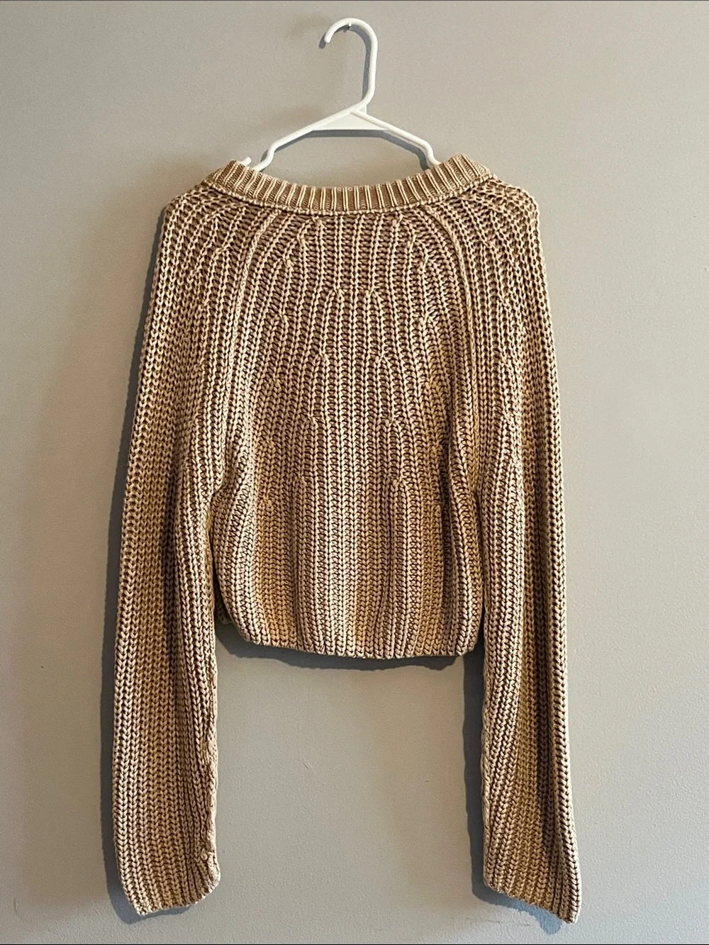 Free People Sweet Nothing Cotton Cardi Sandcastle Chunky Cropped Sweater SZ XS
